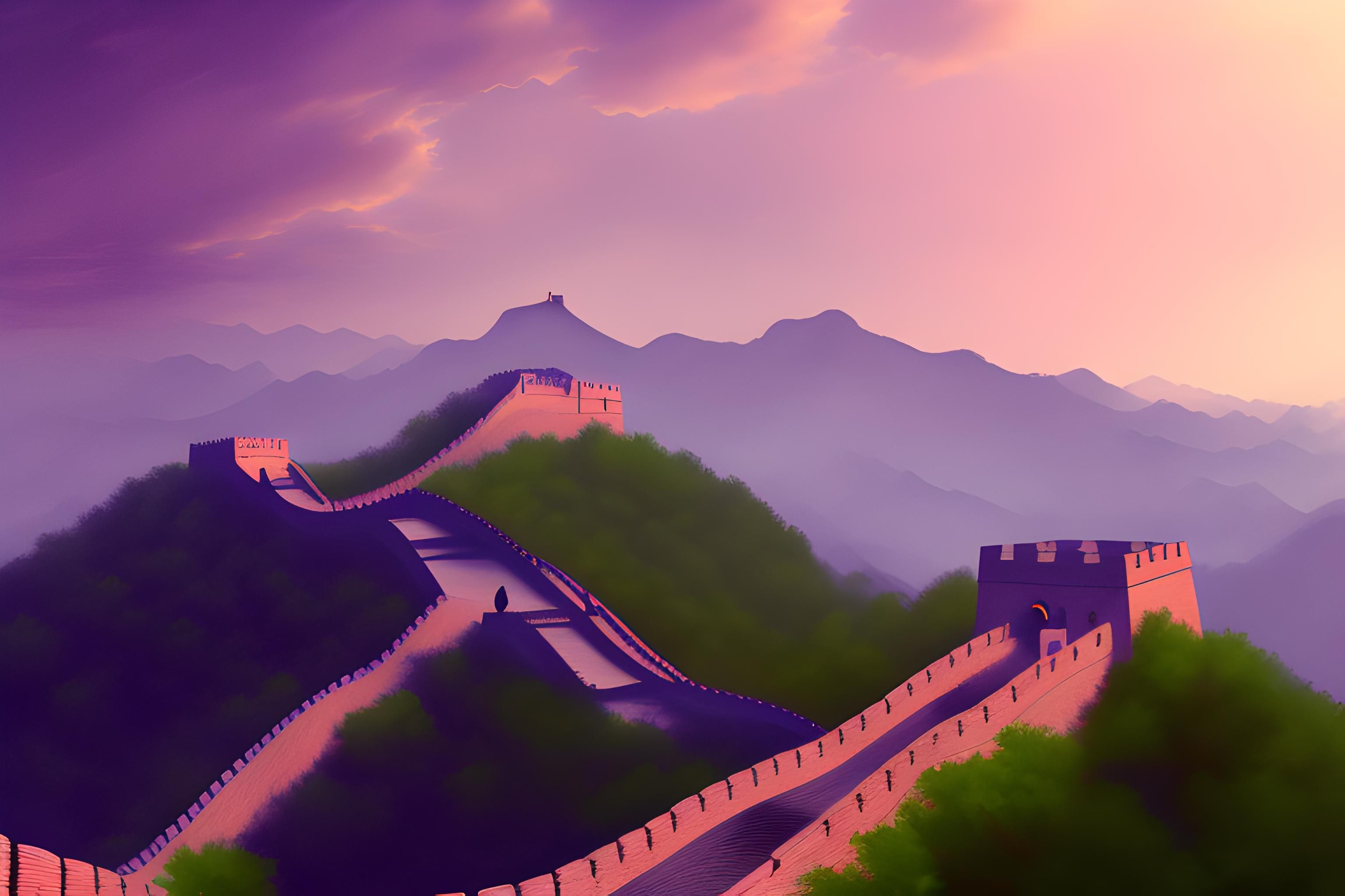 great wall of china in a bluish tone