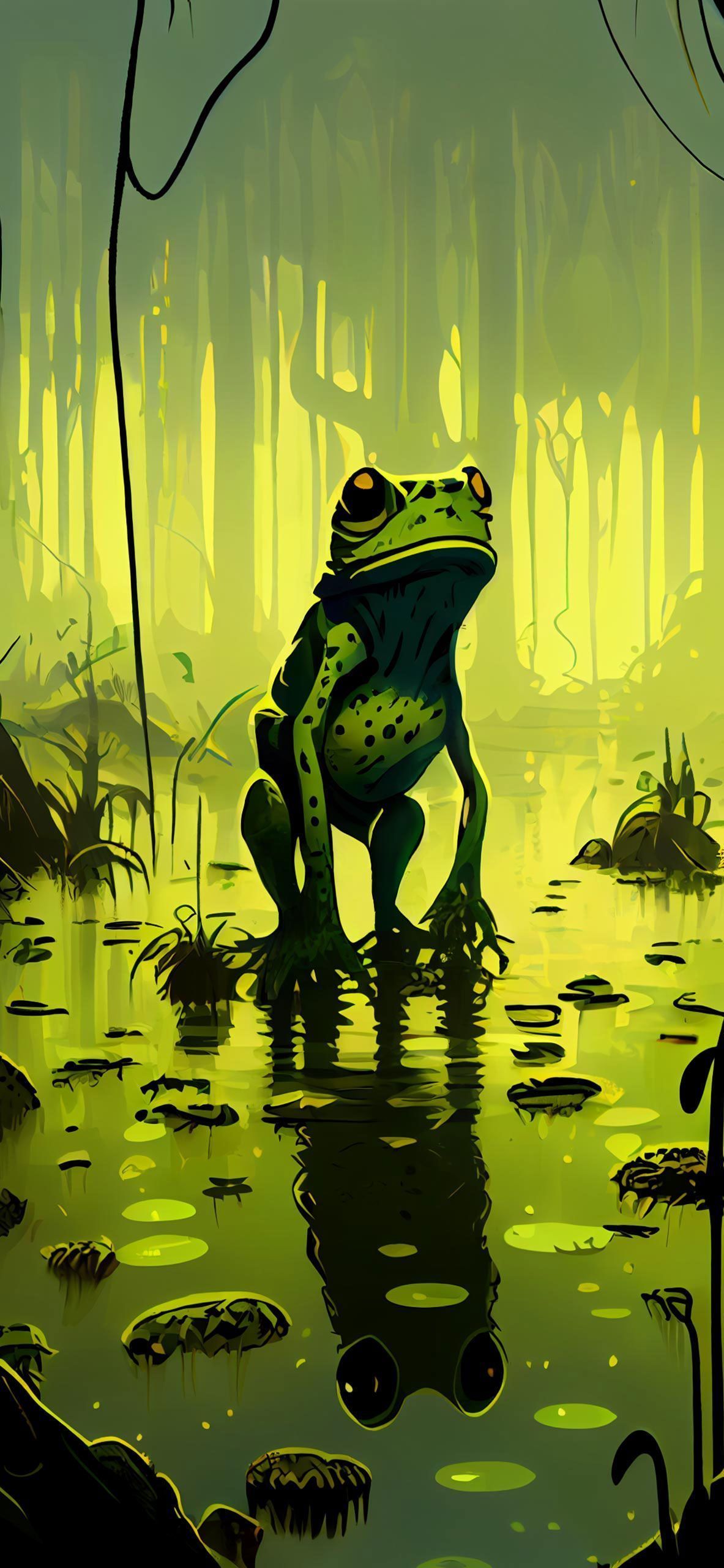 Frog in the Swamp Light Green Wallpaper Wallpaper iPhone