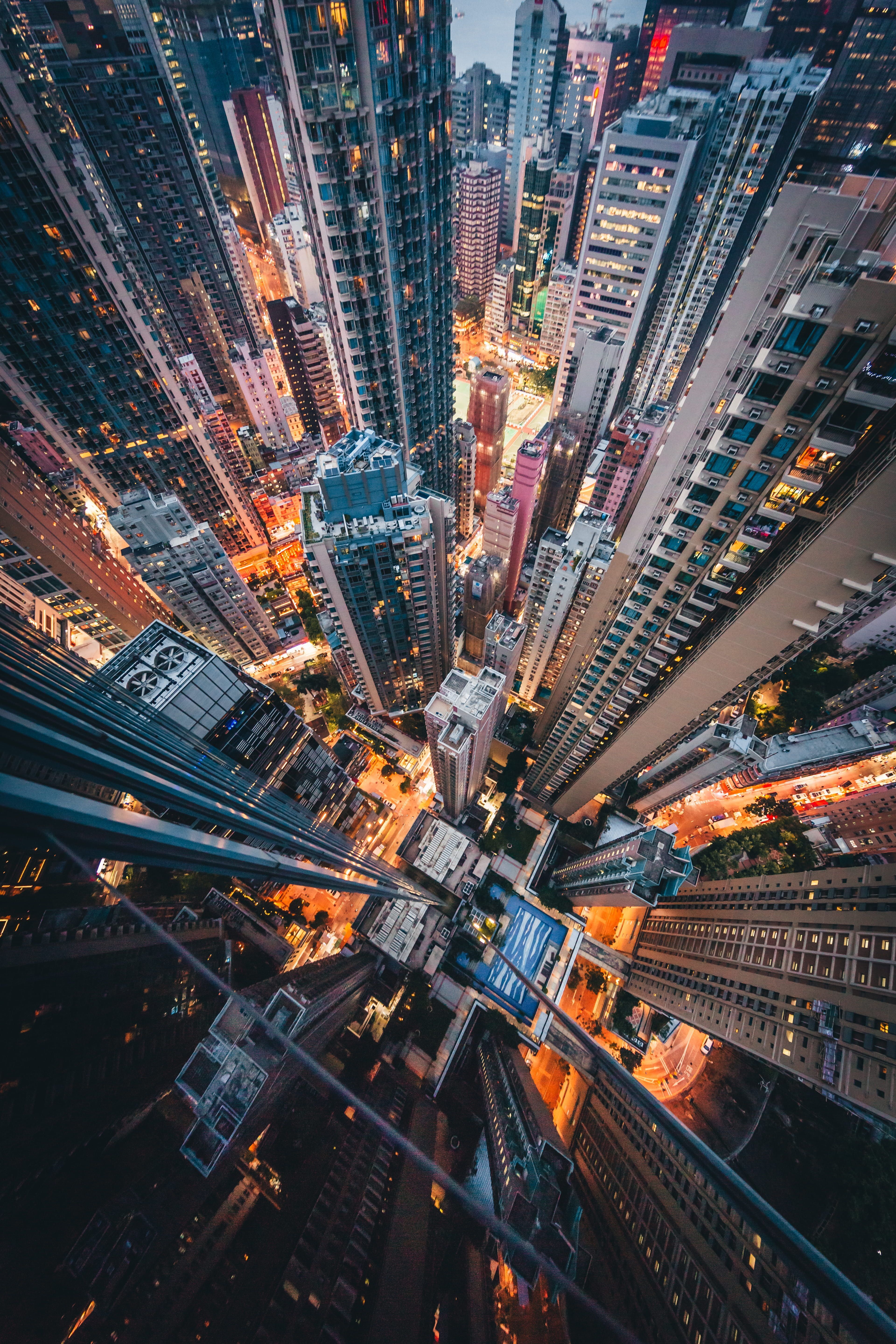 HD wallpaper: top view of concrete buildings, city, tower, skyscraper, light. Concrete buildings, Futuristic city, City