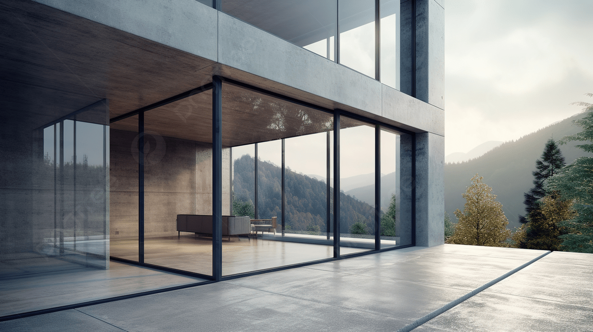 Contemporary Concrete Home Featuring Oversized Glass Windows In 3D Rendering Background, Modern House, House Exterior, Exterior Background Image And Wallpaper for Free Download