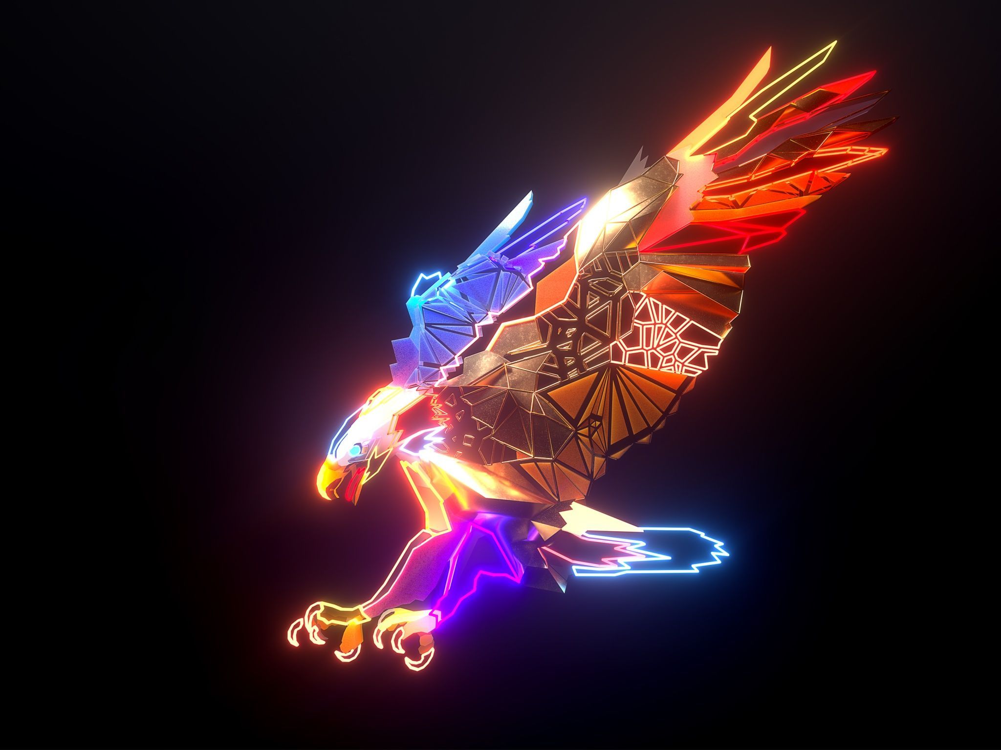 Eagle Wallpaper 4K, Neon, Dark background