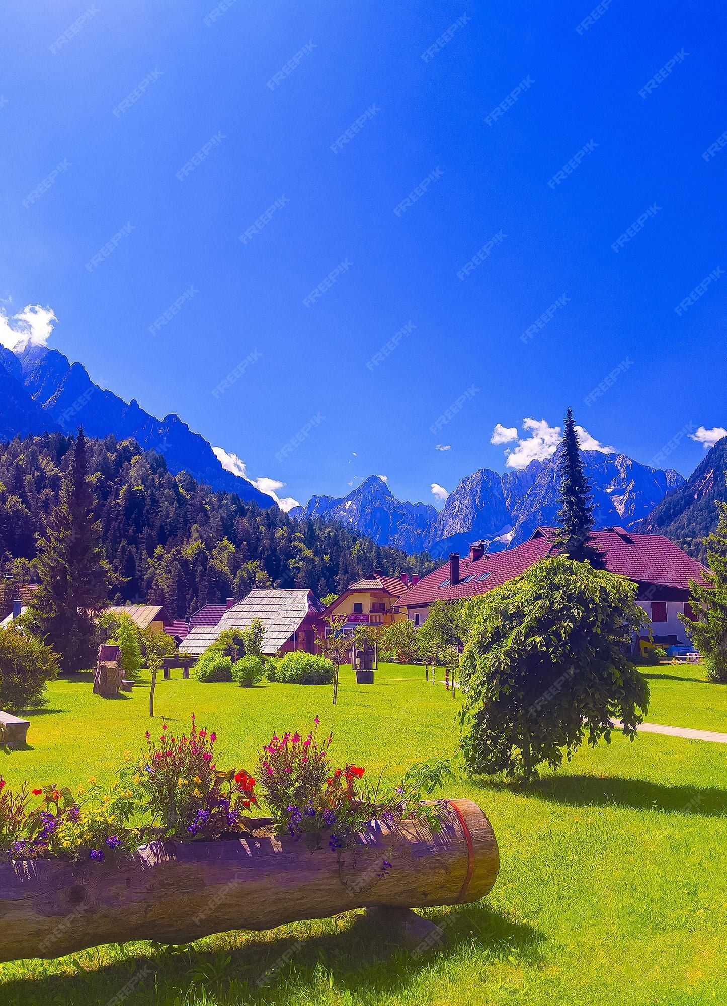 Premium Photo. Stylish travel wallpaper. country mountain landscape. nature aesthetic background. slovenia