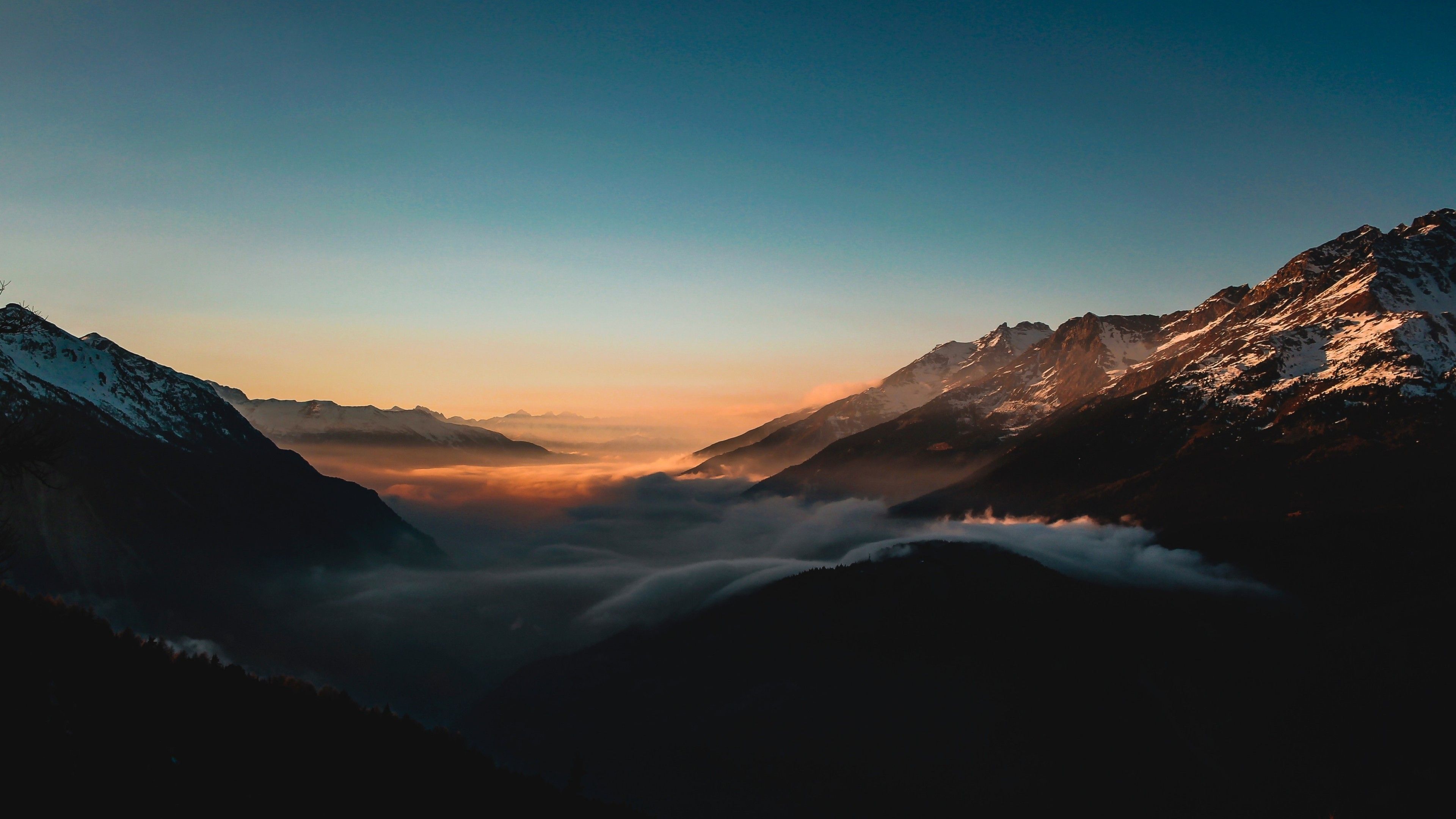 Wallpaper sunset, forest, mountains, 4K, Nature