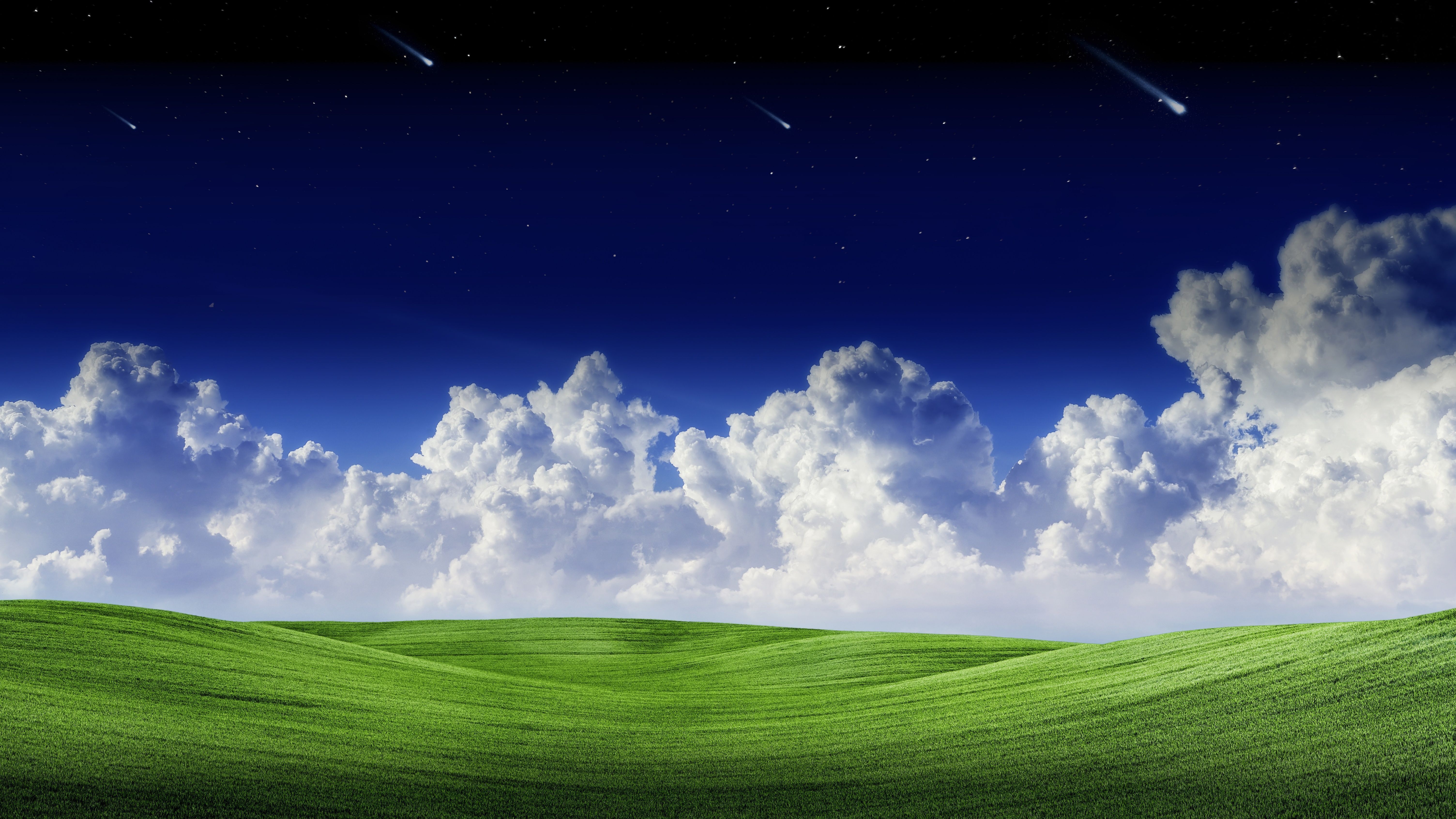 Landscape Wallpaper 4K, Clouds, Falling stars, Blue Sky