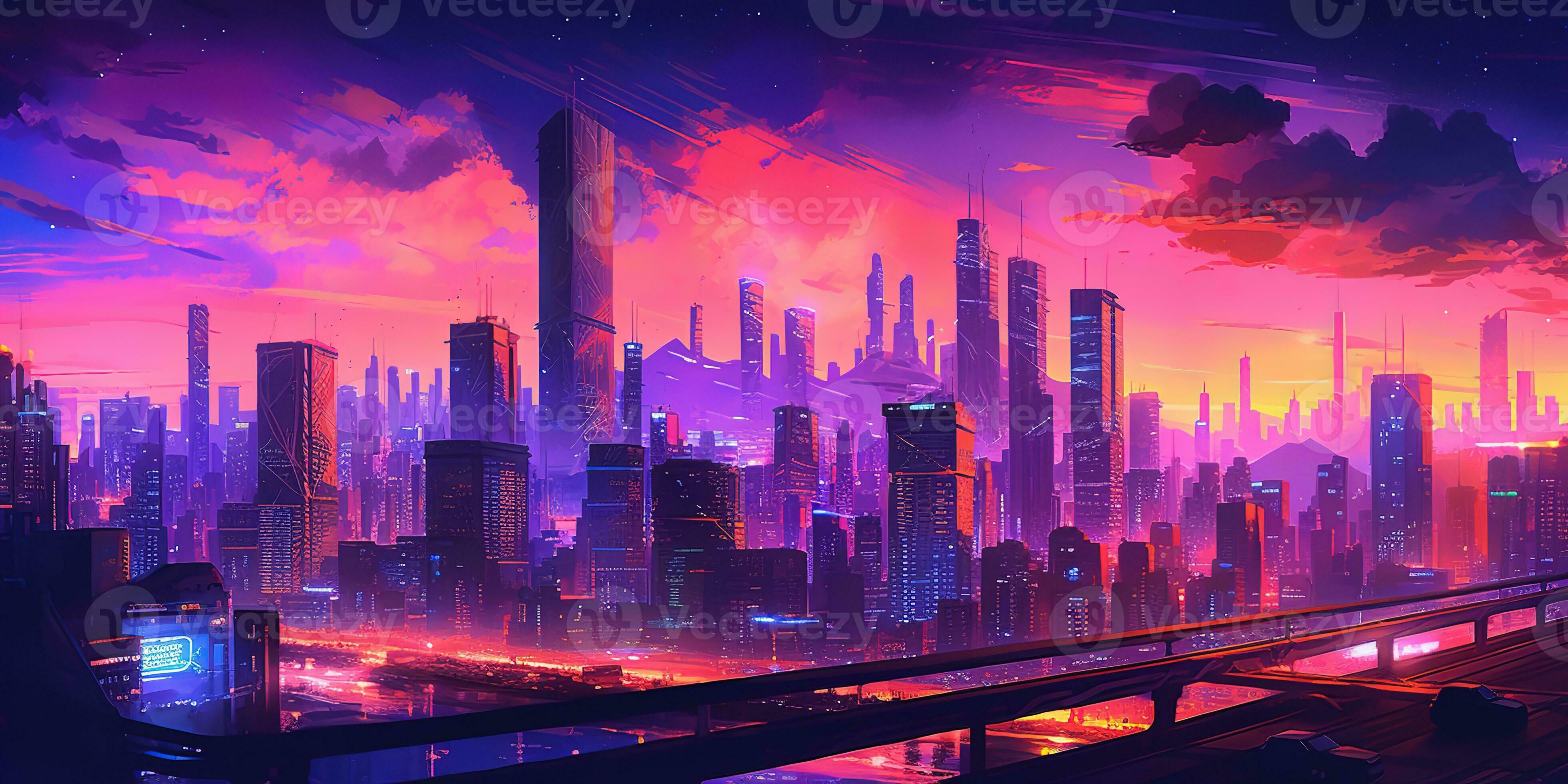 Aesthetic city synthwave wallpaper with a cool and vibrant neon design, AI Generated