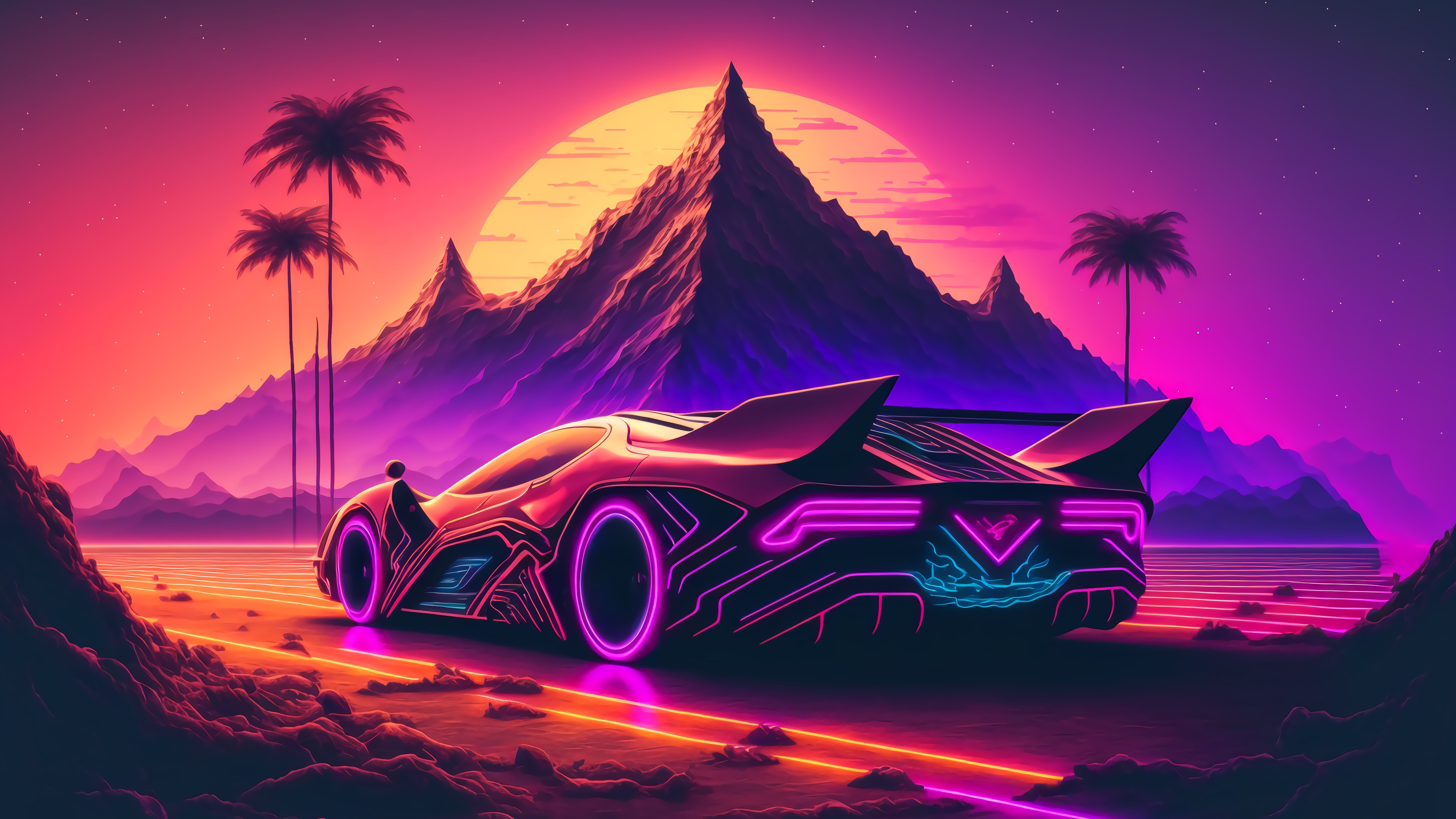 Synthwave Sports Car, HD Artist, 4k Wallpaper, Image, Background, Photo and Picture