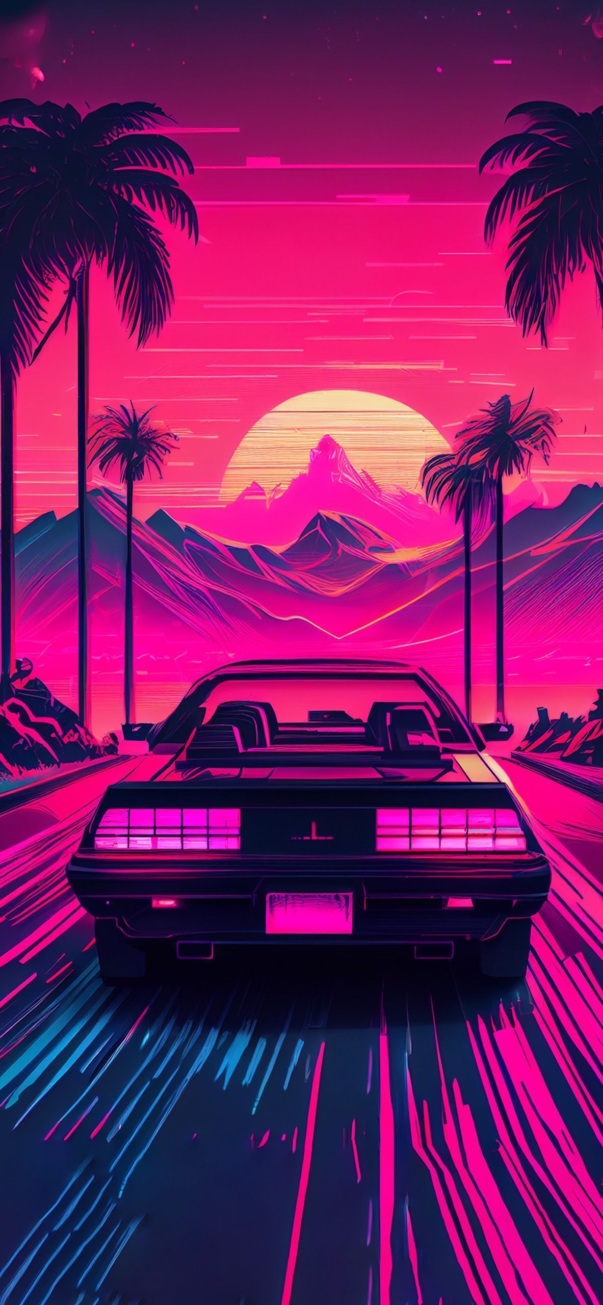 Synthwave Car on the Road Wallpaper Wallpaper 4k - synthwave