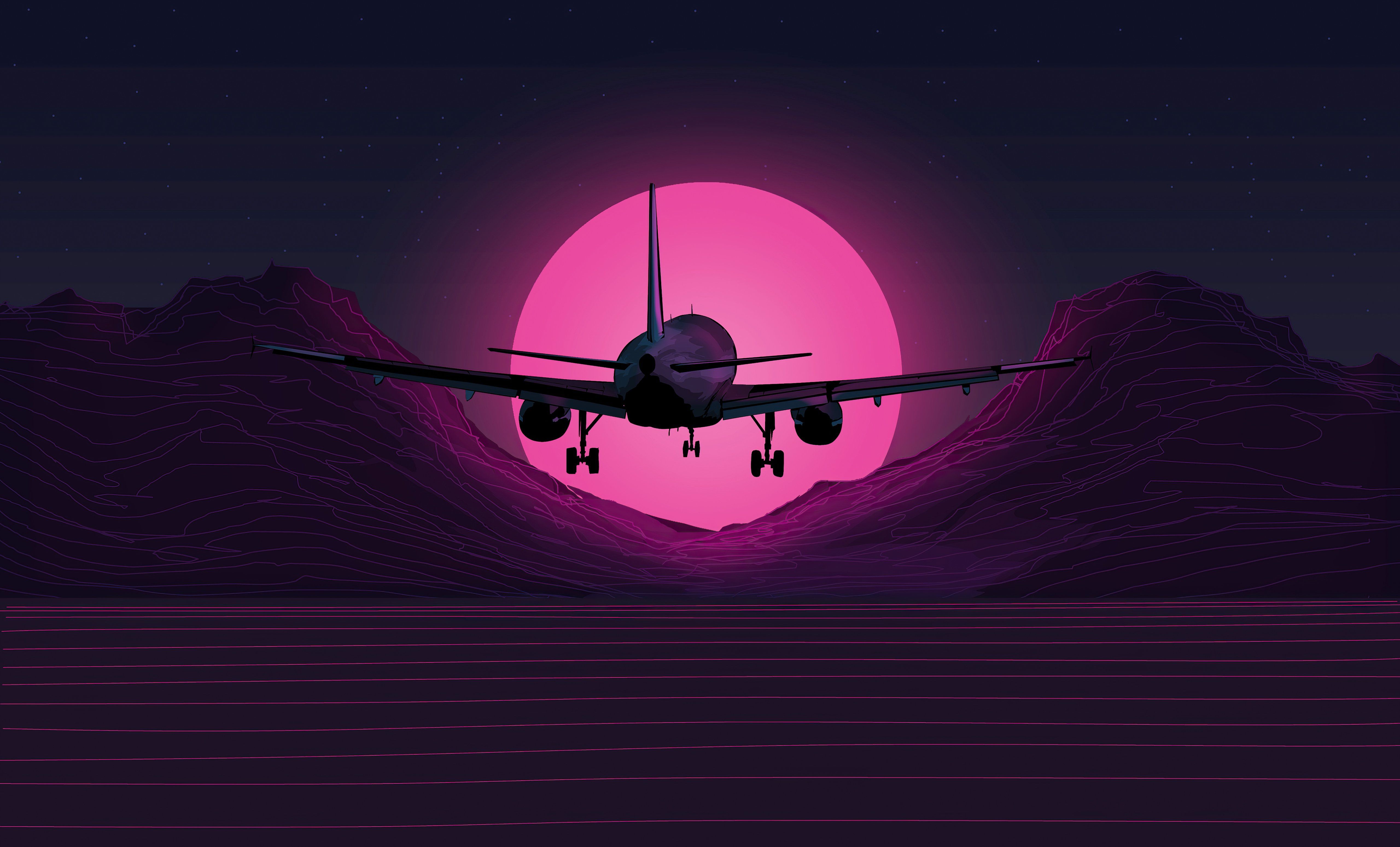 Plane Synthwave Wallpaper 5k Ultra HD - synthwave