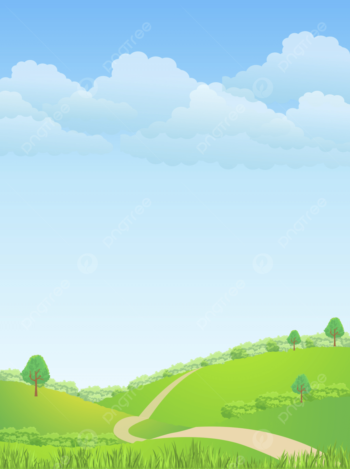 Realistic Blue Sky White Clouds Green Grass Background Wallpaper Image For Free Download