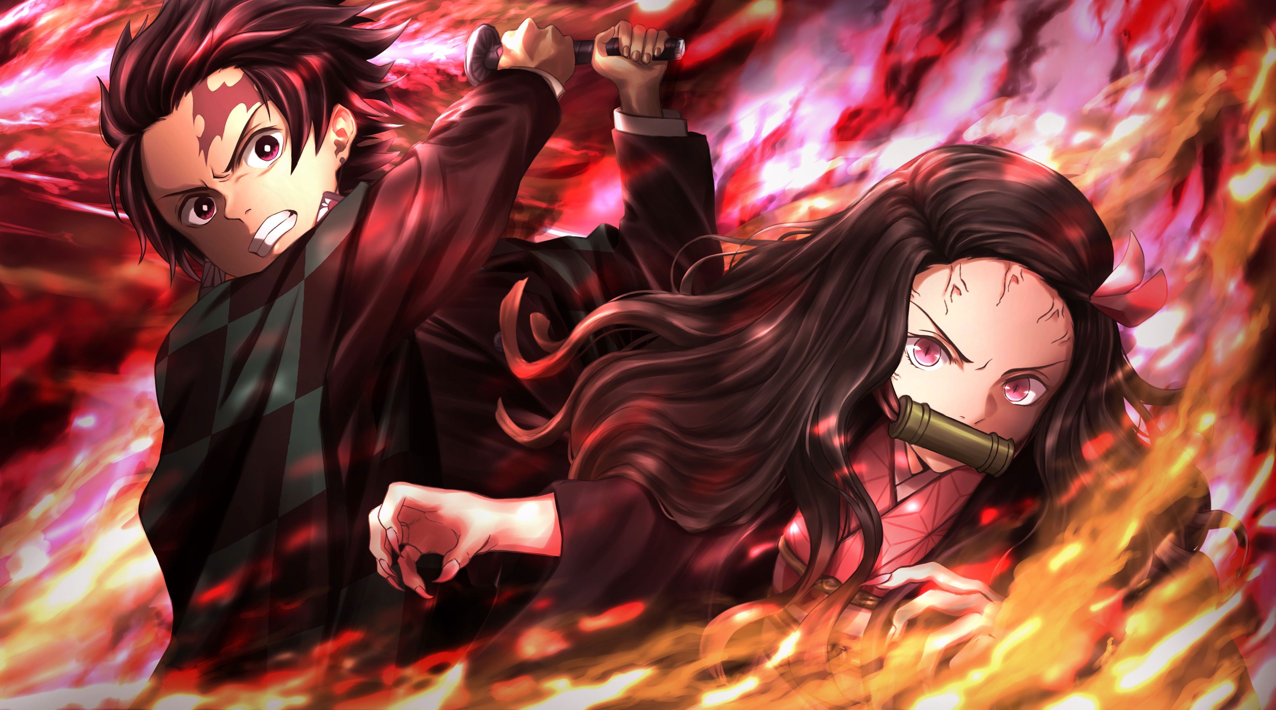 Kimetsu No Yaiba Wallpaper, Anime, Demon Slayer, Boy, Girl, Nezuko Kamado