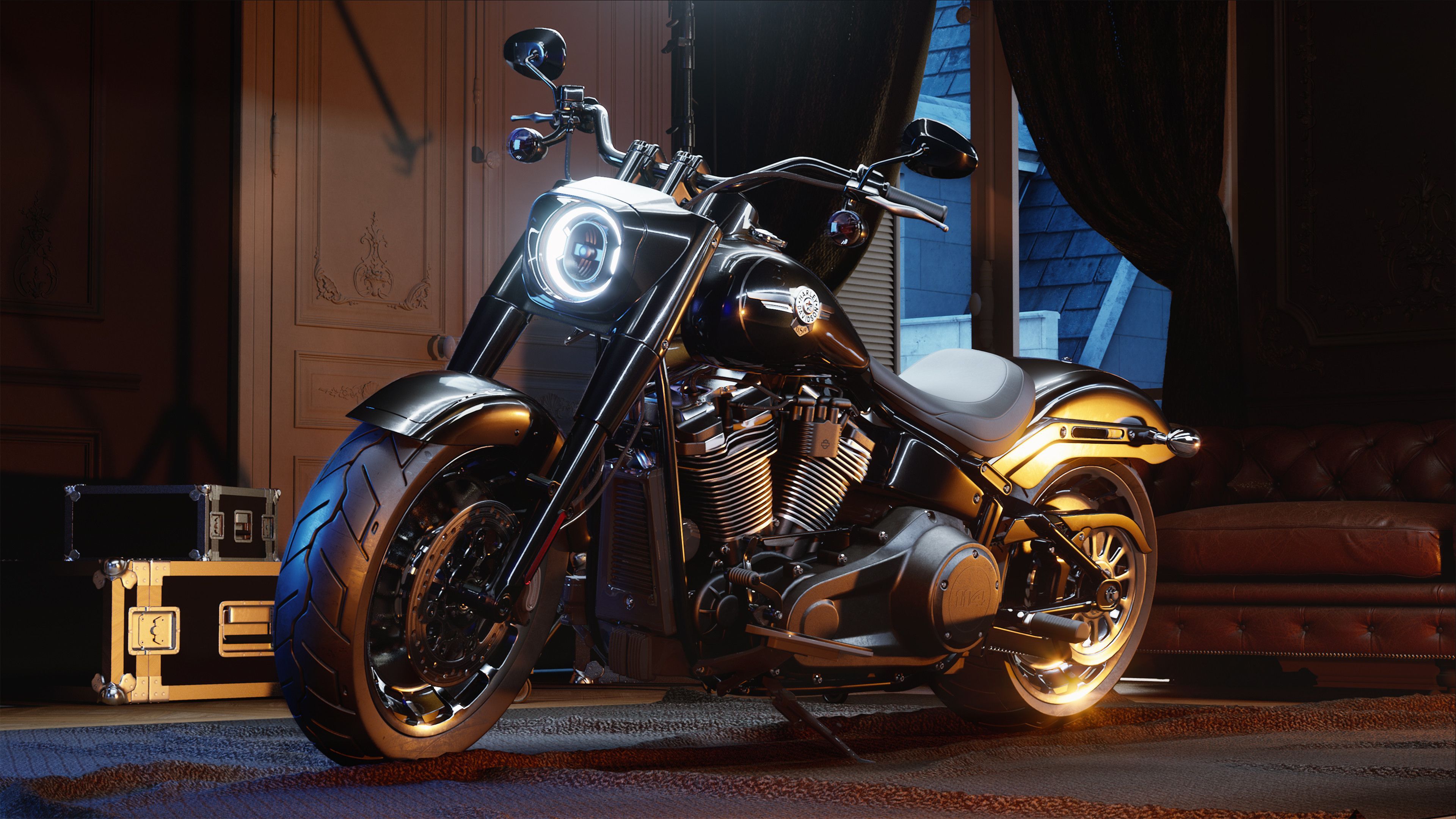 David Baylis Design Fat Boy Davidson rendered with RAYTRACING - Harley-Davidson Fat Boy