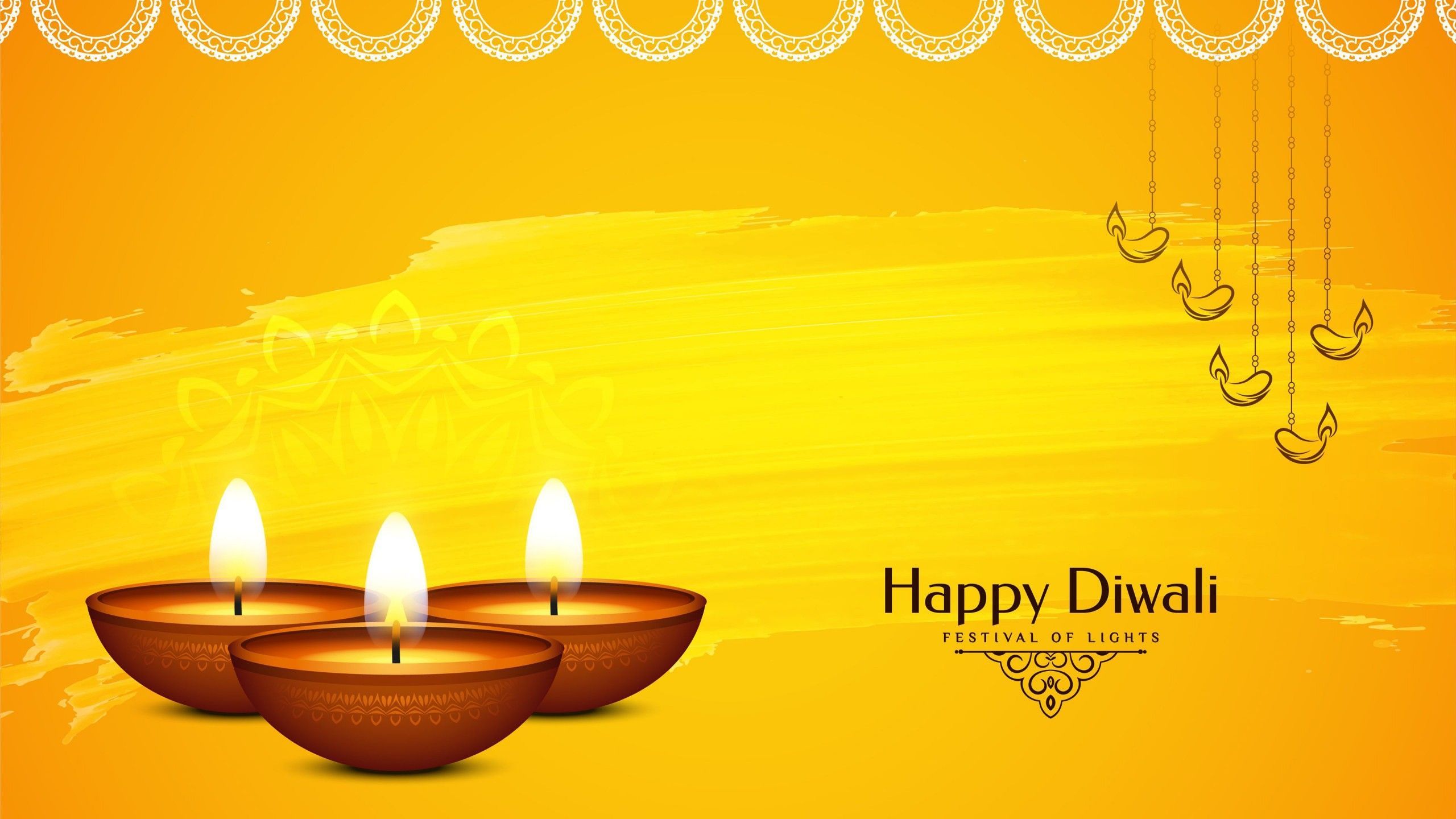 Happy Diwali Festival Of Lights In Yellow Background 4K HD Diwali Wallpaper