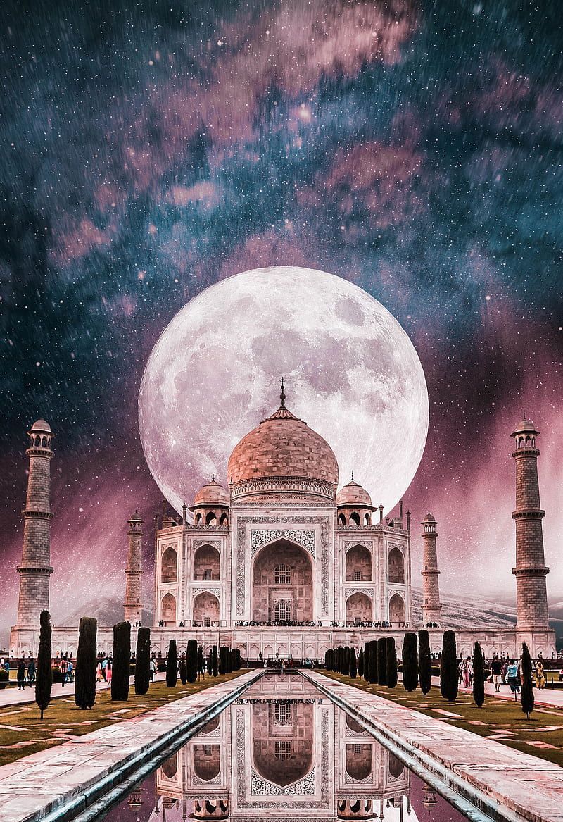 THE TAJ MAHAL, agra, cool, history, moon, night, pink taj mahal, place, HD phone wallpaper