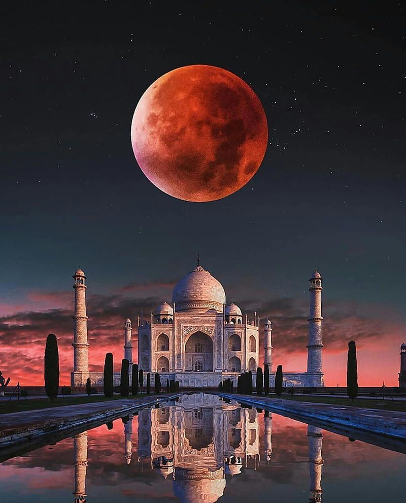 THE TAJ MAHAL, agra, cool, history, moon, night, pink taj mahal, place, HD phone wallpaper