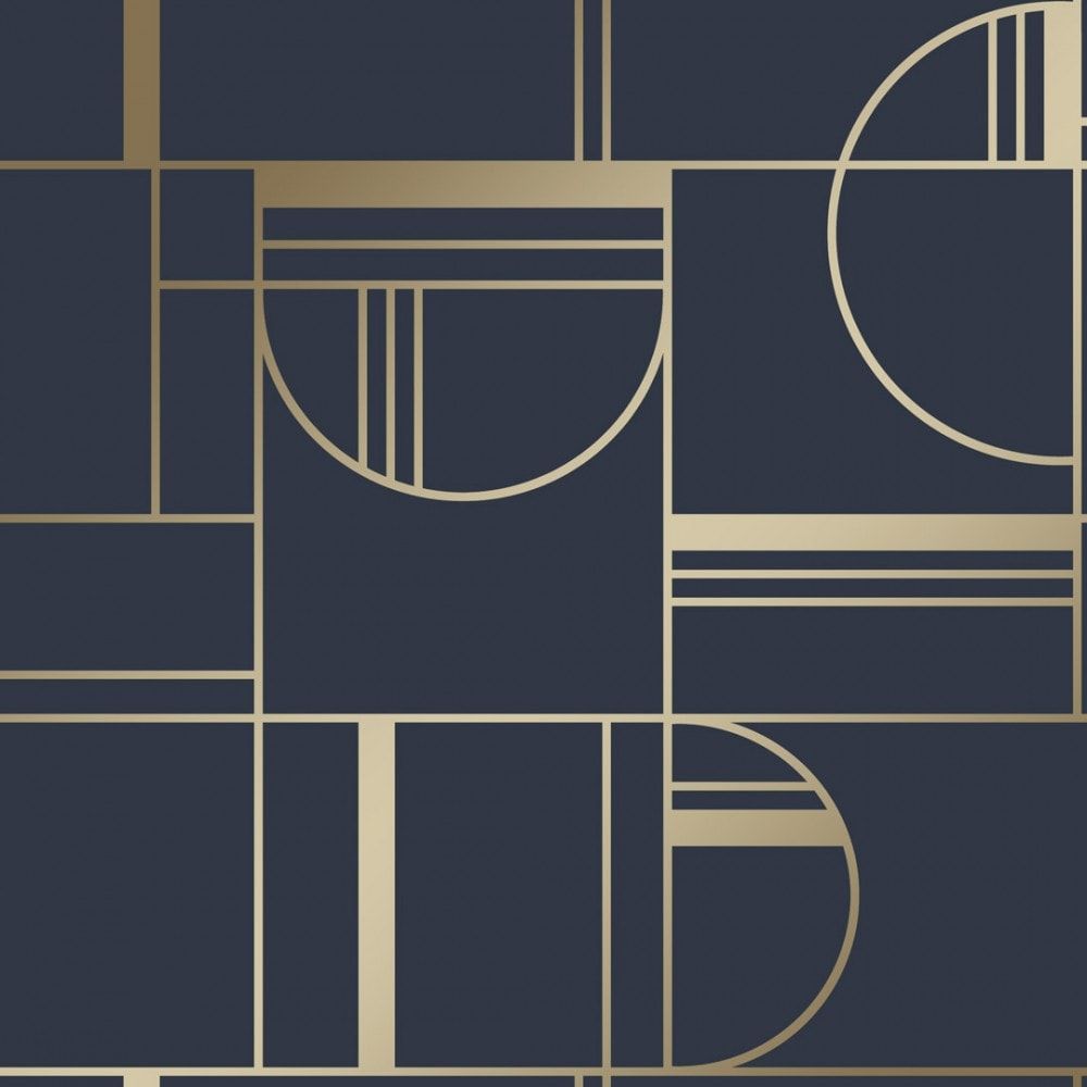 Bauhaus Geometric wallpaper in navy & gold. I Love Wallpaper