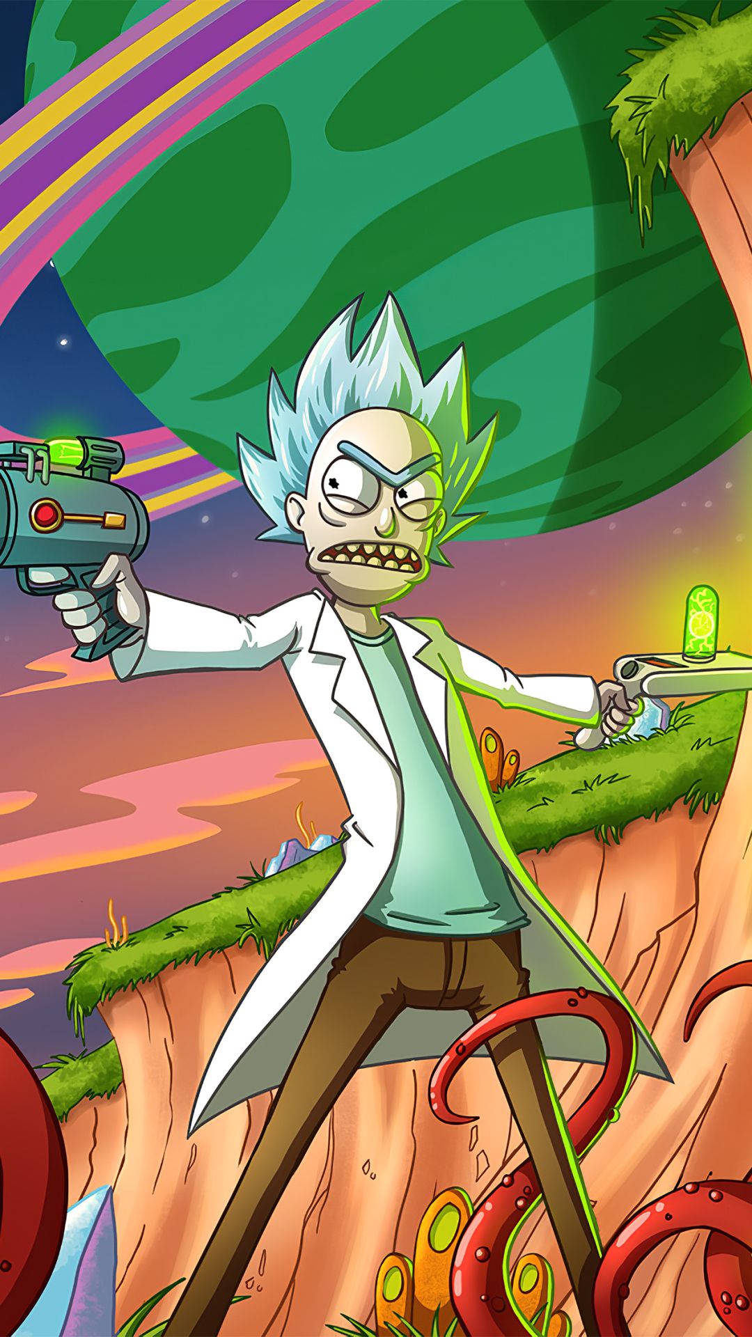 Wallpaper Rick Sanchez, Morty Smith, Cartoon, Smile, Gesture, Background Free Image