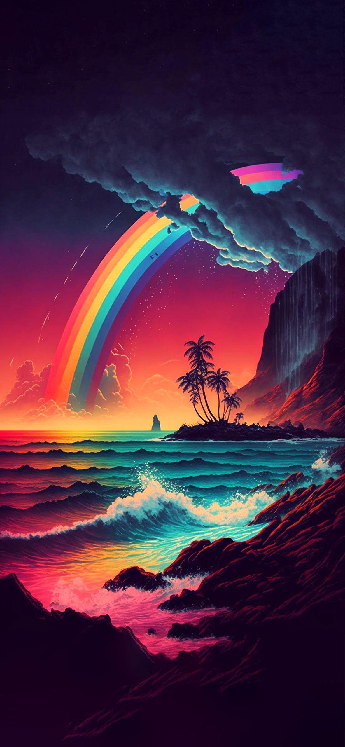 Hawaii Ocean & Rainbow Art Wallpaper Rainbow Wallpaper - 