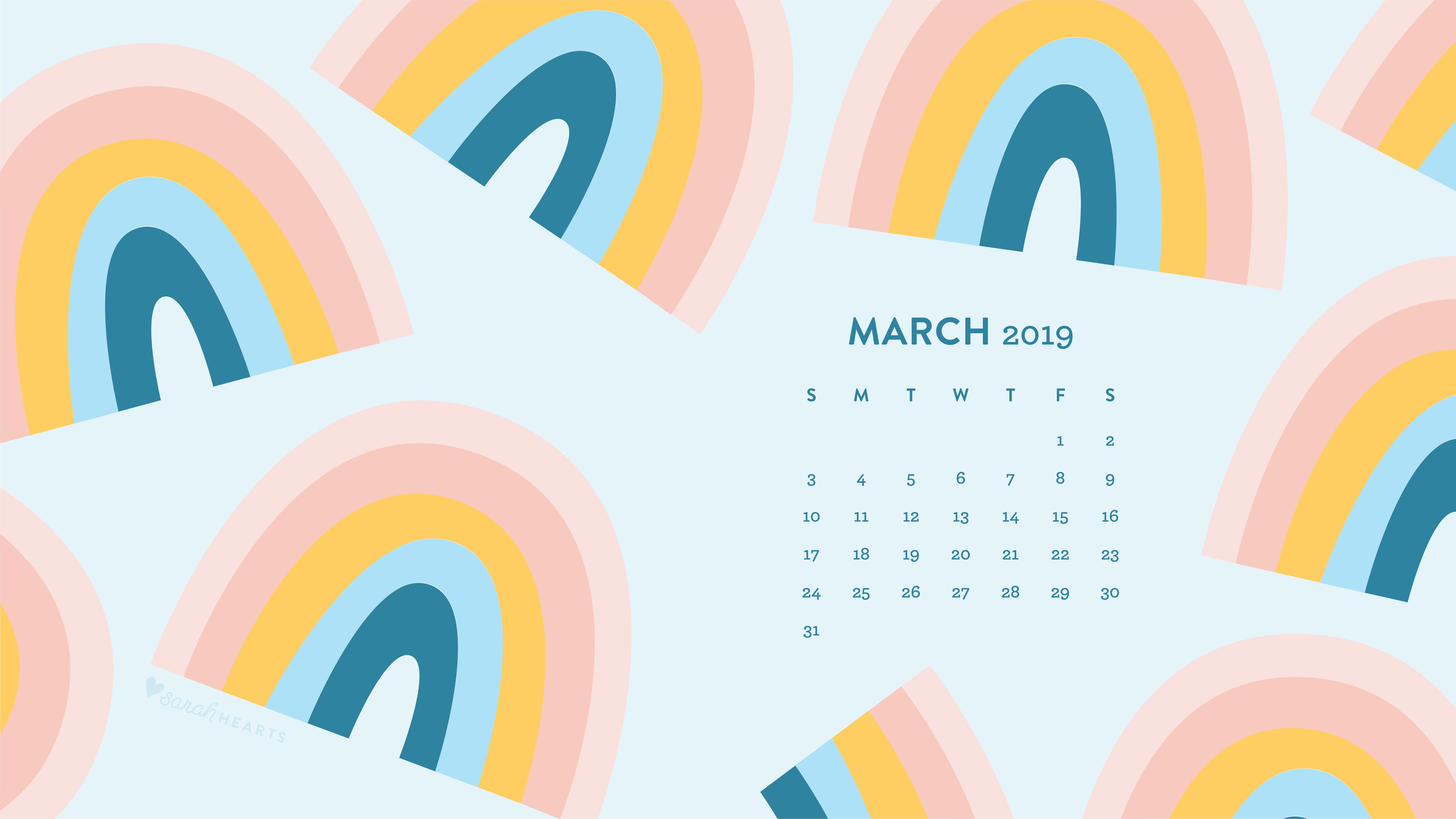 March 2019 Rainbow Calendar Wallpaper - 